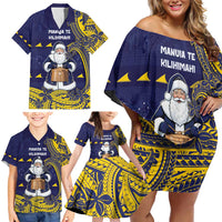 Tokelau Christmas Family Matching Off Shoulder Short Dress and Hawaiian Shirt Santa With Tuluma Xmas Tribal Waves DT05 - Polynesian Pride