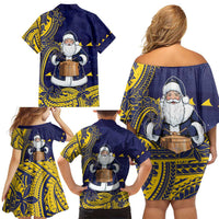 Tokelau Christmas Family Matching Off Shoulder Short Dress and Hawaiian Shirt Santa With Tuluma Xmas Tribal Waves DT05 - Polynesian Pride