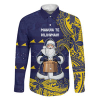 Tokelau Christmas Family Matching Tank Maxi Dress and Hawaiian Shirt Santa With Tuluma Xmas Tribal Waves DT05 Dad's Shirt - Long Sleeve Navy - Polynesian Pride