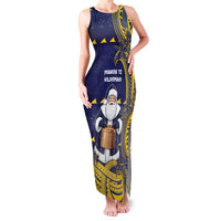 Tokelau Christmas Family Matching Tank Maxi Dress and Hawaiian Shirt Santa With Tuluma Xmas Tribal Waves DT05 Mom's Dress Navy - Polynesian Pride