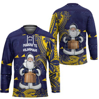 Tokelau Christmas Hockey Jersey Santa With Tuluma Xmas Tribal Waves - Polynesian Pride