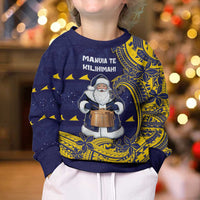 Tokelau Christmas Kid Ugly Christmas Sweater Santa With Tuluma Xmas Tribal Waves - Polynesian Pride