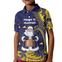 Tokelau Christmas Kid Polo Shirt Santa With Tuluma Xmas Tribal Waves - Polynesian Pride
