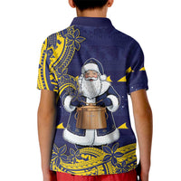 Tokelau Christmas Kid Polo Shirt Santa With Tuluma Xmas Tribal Waves - Polynesian Pride