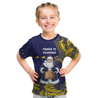 Tokelau Christmas Kid T Shirt Santa With Tuluma Xmas Tribal Waves - Polynesian Pride