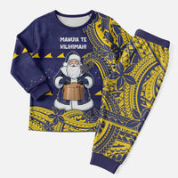 Tokelau Christmas Pajama Set Santa With Tuluma Xmas Tribal Waves - Polynesian Pride