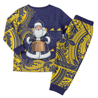 Tokelau Christmas Pajama Set Santa With Tuluma Xmas Tribal Waves - Polynesian Pride
