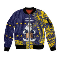 Tokelau Christmas Sleeve Zip Bomber Jacket Santa With Tuluma Xmas Tribal Waves - Polynesian Pride
