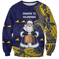 Tokelau Christmas Sweatshirt Santa With Tuluma Xmas Tribal Waves - Polynesian Pride