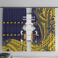 Tokelau Christmas Window Curtain Santa With Tuluma Xmas Tribal Waves - Polynesian Pride