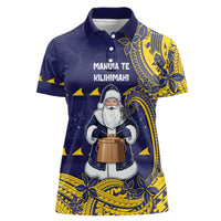 Tokelau Christmas Women Polo Shirt Santa With Tuluma Xmas Tribal Waves DT05 Female Navy - Polynesian Pride