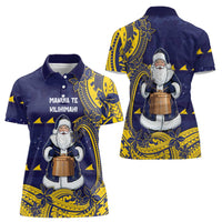 Tokelau Christmas Women Polo Shirt Santa With Tuluma Xmas Tribal Waves DT05 - Polynesian Pride