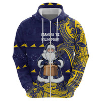 Tokelau Christmas Zip Hoodie Santa With Tuluma Xmas Tribal Waves - Polynesian Pride