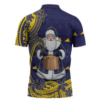 Tokelau Christmas Zipper Polo Shirt Santa With Tuluma Xmas Tribal Waves - Polynesian Pride