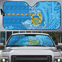 Tuvalu Christmas Auto Sun Shade Dolphins Santa Xmas Tribal Waves - Polynesian Pride