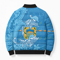 Tuvalu Christmas Bomber Puffer Jacket Dolphins Santa Xmas Tribal Waves - Polynesian Pride