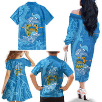 Tuvalu Christmas Family Matching Off The Shoulder Long Sleeve Dress and Hawaiian Shirt Dolphins Santa Xmas Tribal Waves - Polynesian Pride