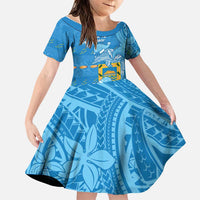 Tuvalu Christmas Family Matching Summer Maxi Dress and Hawaiian Shirt Dolphins Santa Xmas Tribal Waves DT05 Daughter's Dress Blue - Polynesian Pride