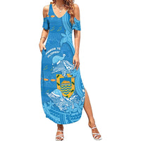 Tuvalu Christmas Family Matching Summer Maxi Dress and Hawaiian Shirt Dolphins Santa Xmas Tribal Waves DT05 Mom's Dress Blue - Polynesian Pride