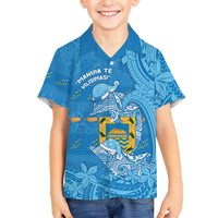 Tuvalu Christmas Family Matching Tank Maxi Dress and Hawaiian Shirt Dolphins Santa Xmas Tribal Waves DT05 Son's Shirt Blue - Polynesian Pride