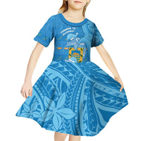 Tuvalu Christmas Kid Short Sleeve Dress Dolphins Santa Xmas Tribal Waves - Polynesian Pride