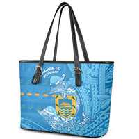 Tuvalu Christmas Leather Tote Bag Dolphins Santa Xmas Tribal Waves - Polynesian Pride