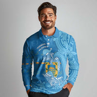Tuvalu Christmas Long Sleeve Polo Shirt Dolphins Santa Xmas Tribal Waves - Polynesian Pride