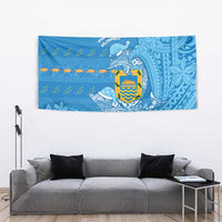 Tuvalu Christmas Tapestry Dolphins Santa Xmas Tribal Waves - Polynesian Pride