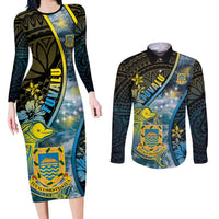 Personalised Tuvalu Couples Matching Long Sleeve Bodycon Dress and Long Sleeve Button Shirt Dolphin On The Waves