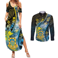 Personalised Tuvalu Couples Matching Summer Maxi Dress and Long Sleeve Button Shirt Dolphin On The Waves