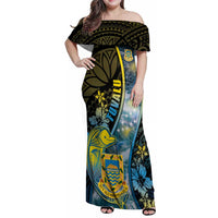 Personalised Tuvalu Family Matching Off Shoulder Maxi Dress and Hawaiian Shirt Dolphin On The Waves