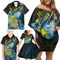 Personalised Tuvalu Family Matching Off Shoulder Short Dress and Hawaiian Shirt Dolphin On The Waves