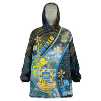 Personalised Tuvalu Wearable Blanket Hoodie Dolphin On The Waves