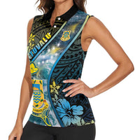 Personalised Tuvalu Women Sleeveless Polo Shirt Dolphin On The Waves