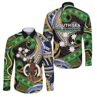 South Sea Islanders And Vanuatu Family Matching Off Shoulder Short Dress and Hawaiian Shirt Boar Tusk Warrior Southern Tribal Pattern DT05 Dad's Shirt - Long Sleeve Black - Polynesian Pride