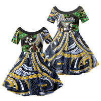 South Sea Islanders And Vanuatu Family Matching Tank Maxi Dress and Hawaiian Shirt Boar Tusk Warrior Southern Tribal Pattern DT05 Daughter's Dress Black - Polynesian Pride