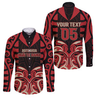 Custom Aotearoa Ngai Te Rangi Family Matching Off The Shoulder Long Sleeve Dress and Hawaiian Shirt New Zealand Traditional Maori Pattern DT05 Dad's Shirt - Long Sleeve Red - Polynesian Pride