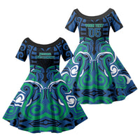 Custom Aotearoa Ngati Ranginui Family Matching Mermaid Dress and Hawaiian Shirt New Zealand Traditional Maori Pattern DT05 Daughter's Dress Navy - Polynesian Pride