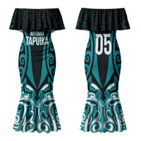Custom Aotearoa Tapuika Family Matching Mermaid Dress and Hawaiian Shirt New Zealand Traditional Maori Pattern DT05 Mom's Dress Teal - Polynesian Pride