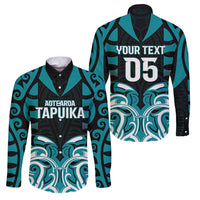Custom Aotearoa Tapuika Family Matching Off Shoulder Short Dress and Hawaiian Shirt New Zealand Traditional Maori Pattern DT05 Dad's Shirt - Long Sleeve Teal - Polynesian Pride