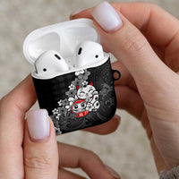 Black Palaka Hawaiian And Japanese AirPods Case Maneki Neko And Sakura Bloom
