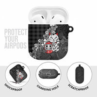 Black Palaka Hawaiian And Japanese AirPods Case Maneki Neko And Sakura Bloom