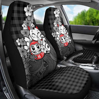 Black Palaka Hawaiian And Japanese Car Seat Cover Maneki Neko And Sakura Bloom