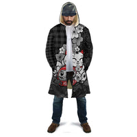 Black Palaka Hawaiian And Japanese Cloak Maneki Neko And Sakura Bloom