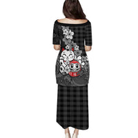 Black Palaka Hawaiian And Japanese Puletasi Maneki Neko And Sakura Bloom