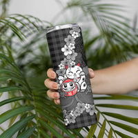 Black Palaka Hawaiian And Japanese Skinny Tumbler Maneki Neko And Sakura Bloom