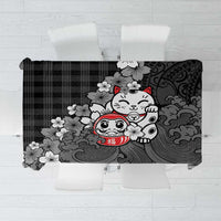 Black Palaka Hawaiian And Japanese Tablecloth Maneki Neko And Sakura Bloom