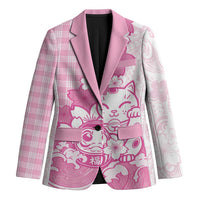 Pink Palaka Hawaiian And Japanese Blazer Maneki Neko And Sakura Bloom