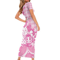 Pink Palaka Hawaiian And Japanese Family Matching Short Sleeve Bodycon Dress and Hawaiian Shirt Maneki Neko And Sakura Bloom DT05 - Polynesian Pride