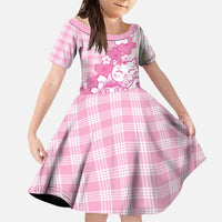 Pink Palaka Hawaiian And Japanese Family Matching Summer Maxi Dress and Hawaiian Shirt Maneki Neko And Sakura Bloom DT05 Daughter's Dress Pink - Polynesian Pride